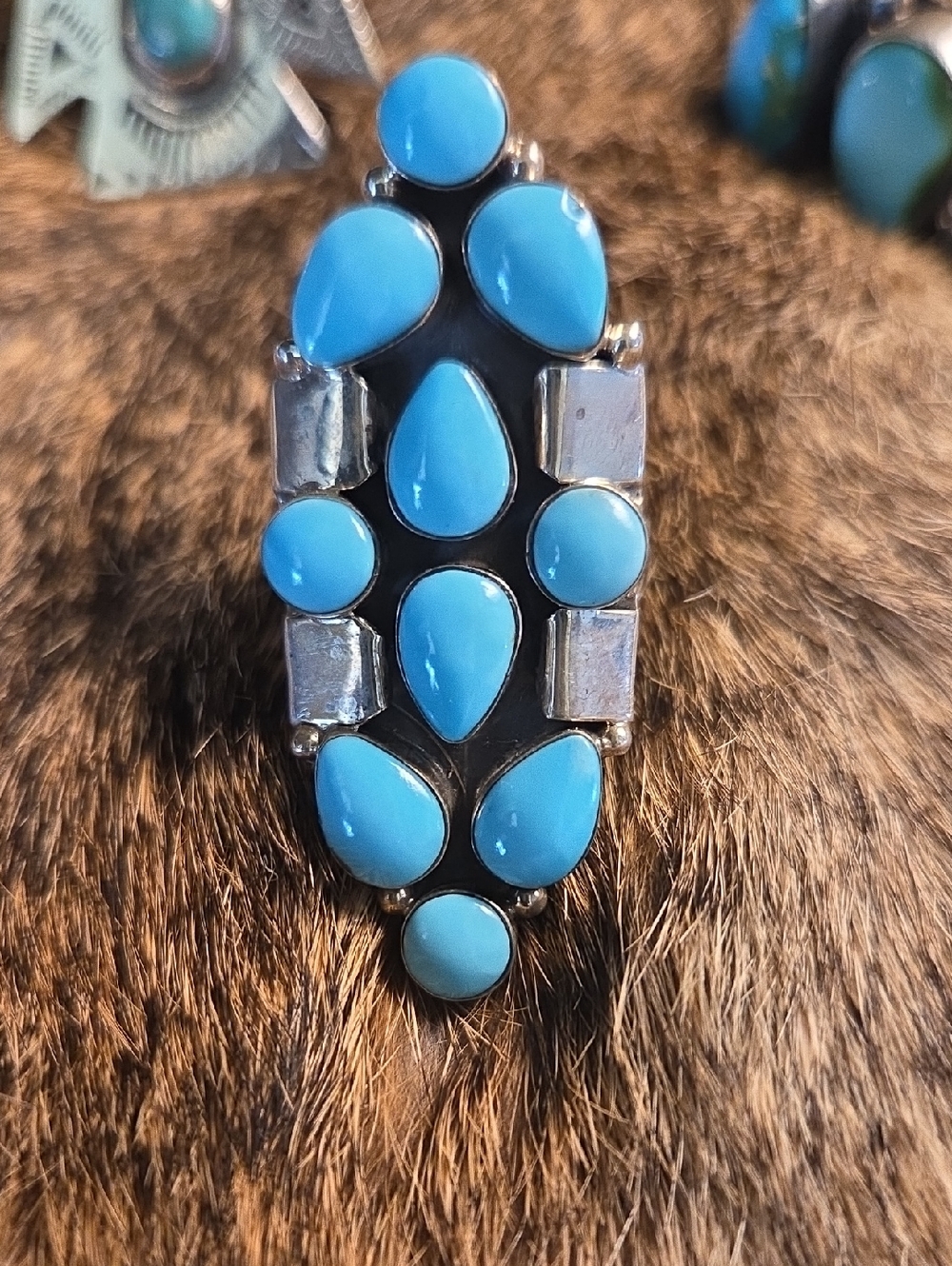 Turquoise Teardrop Cluster Statement Ring - Blue